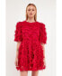 ფოტო #2 პროდუქტის Women's Gridded Mesh Feathered Puff Sleeve Mini Dress