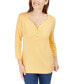 Фото #1 товара Petite 3/4-Sleeve Henley Shirt, Created for Macy's