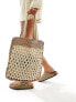 Glamorous two tone straw beach tote bag in natural