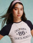 Miss Selfridge California graphic raglan baby tee in cream and navy