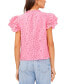 Фото #2 товара Women's Eyelet Embroidered Cotton Tie Neck Short Flutter-Sleeve Blouse