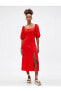 Фото #3 товара Платье женское Koton Midi Elbise Вискозное смешанное с льном с разрезом и объемным рукавом