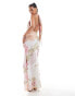 Фото #3 товара ASOS DESIGN mesh twist halter maxi dress with tie back neck and side split in vintage floral