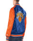 ფოტო #2 პროდუქტის Men's Blue/Orange New York Knicks Renegade Satin Full-Snap Varsity Jacket