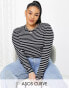 ASOS DESIGN Curve long sleeve striped t-shirt in navy