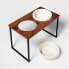 Фото #2 товара Modern Tall Metal Elevated Dog Bowl with Natural Wood Top - Black - Boots &