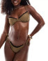 Фото #4 товара Miss Selfridge lace trim cupped bikini top in khaki