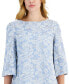 Women's Embroidered Eyelet Boat-Neck Bell-Sleeve Top