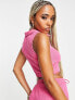 Фото #2 товара New Girl Order towelling crop v neck festival crop top co-ord in magenta