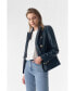 Фото #3 товара Women's Genuine Leather Blazer Jacket, Navy