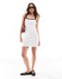 ASOS DESIGN ribbed strappy square neck mini dress in ivory with black contrast binding