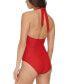 Фото #2 товара Women's One-Piece Ribbed Halter-Neck Plunge Swimsuit