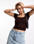 Фото #1 товара Cotton On scoop neck rib t-shirt in brown