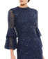 Women's Fully Sequined Ruffle Tiered 3/4 Sleeve Midi Dress