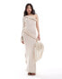 Pretty Lavish asymmetric ruffle knit maxi dress in cream