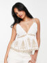 Topshop contrast broderie plunge cami in ivory