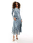 Фото #2 товара Mango hanky hem light check maxi dress in blue