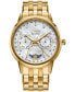 ფოტო #1 პროდუქტის Eco-Drive Women's Calendrier Diamond-Accent Gold-Tone Stainless Steel Bracelet Watch 37mm