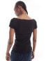 Weekday Brita semi-sheer top with slash neck in black