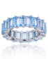 Created Light Blue Spinel Emerald Cut Eternity Band in Rhodium Plated Sterling Silver