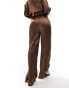 In The Style satin wide leg trouser co-ord in chocolate