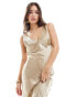 Фото #1 товара Pretty Lavish hammered satin midaxi dress in gold