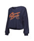 Фото #2 товара Women's Threads Justin Fields Navy Distressed Chicago Bears Name and Number Off-Shoulder Script Cropped Long Sleeve V-Neck T-shirt