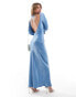 Фото #4 товара ASOS DESIGN satin maxi dress with angel sleeves in blue