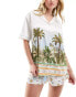 Chelsea Peers satin short sleeve revere and short set in parrot jungle print