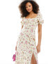 & Other Stories linen puff sleeve midaxi dress with split in floral print