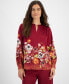 ფოტო #1 პროდუქტის Women's Printed Satin Split Neck Blouse, Created for Macy's