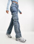 Фото #1 товара Miss Selfridge straight leg cargo jean in blue wash