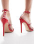 Simmi London Wide Fit Layleigh barely there heeled sandals with studded straps in red