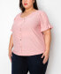 ფოტო #2 პროდუქტის Plus Size Swiss Dot Button Front Ruffle Sleeve Top