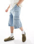 Фото #3 товара ASOS DESIGN super long length denim jorts with cargo detailing in light blue wash