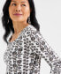 Women's Printed Long Sleeve Scoop-Neck Top, Created for Macy's Цветочный Черный, XL - фото #3