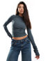 Fashionkilla super-soft off shoulder ruched long sleeve top in charcoal