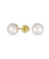 ფოტო #1 პროდუქტის Tiny Minimalist CZ Accent Real 10K Gold 5MM White Freshwater Cultured Button Pearl Stud Earrings For Women Teen Secure Screw Back June Birthstone