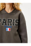 Gömlek Yaka Sweatshirt Paris Baskılı İşlemeli Uzun Kollu Pamuklu