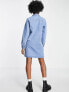 Фото #2 товара Pieces button front mini shirt dress in light blue denim