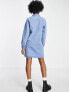 Pieces button front mini shirt dress in light blue denim