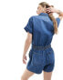 Фото #2 товара Lee short unionall overall denim jumpsuit in mid wash