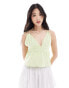 ONLY textured top with tie details in soft lime Зеленый, L - EU 40 - фото #1