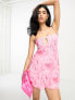 Фото #1 товара ASOS DESIGN corset bust detail bias mini dress in pink rose floral print