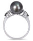 ფოტო #3 პროდუქტის Tahitian Cultured Pearl (9-9.5mm) and Black White Diamond (1/8 ct. t.w.) Ring in 10k White Gold