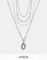 Фото #1 товара ASOS DESIGN 4 pack pearl and chain mixed necklace set with pendants in silver tone