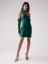 ASOS DESIGN satin asymmetric mini dress with cold shoulder detail in green