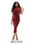 Фото #1 товара ASOS DESIGN Petite off shoulder pleat waist detail pencil midi dress in dark red