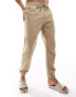 Pull&Bear linen look cuffed hem trousers in sand