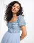 Фото #6 товара Maya Bridesmaid puff sleeve midi dress in baby blue